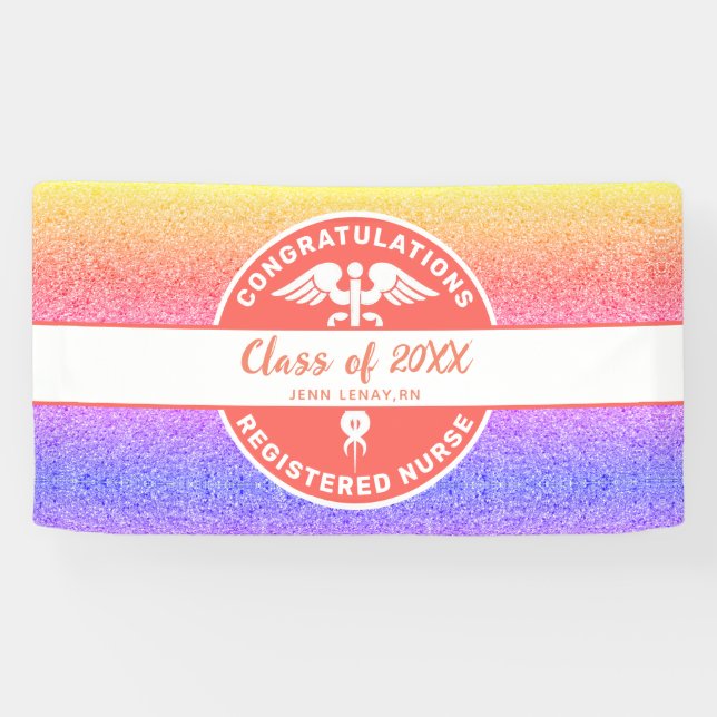Nurse RN Abschluss Rainbow Party Personalisiert Banner (Horizontal)