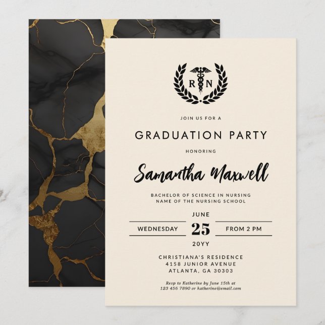 Nurse RN BSN Nursing School Graduation Party Einladung (Vorne/Hinten)