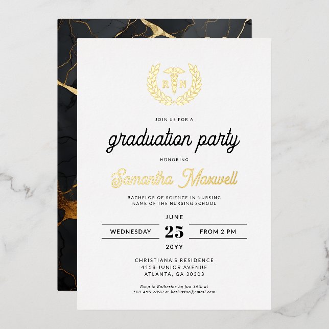 Nurse RN BSN Nursing School Graduation Party Folieneinladung (Vorderseite/Rückseite)
