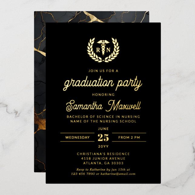 Nurse RN BSN Nursing School Graduation Party Folieneinladung (Vorderseite/Rückseite)