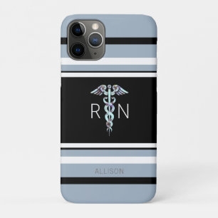Nurse RN Caduceus Blue Stripes Personalisiert Case-Mate iPhone Hülle