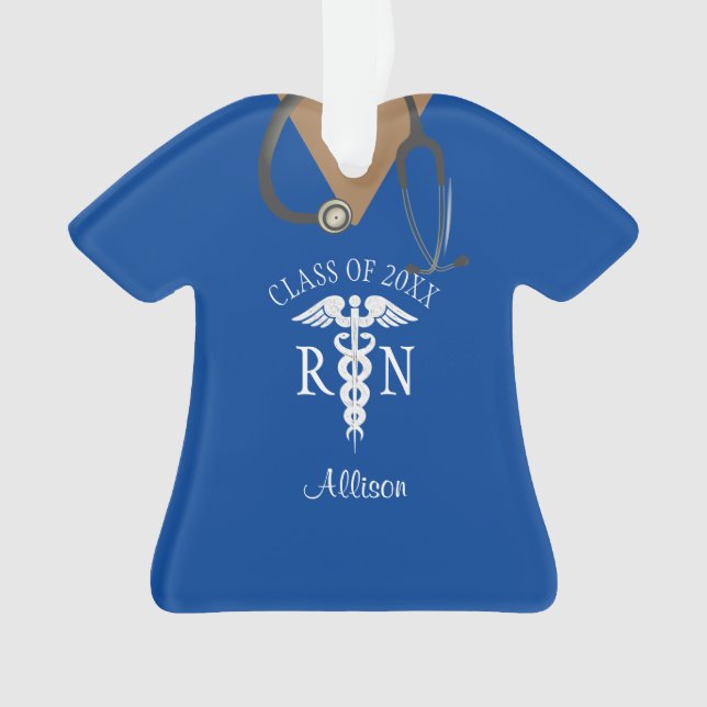 Nurse RN Graduate Blue Scrub Top Personalisiert Ornament (Vorderseite)