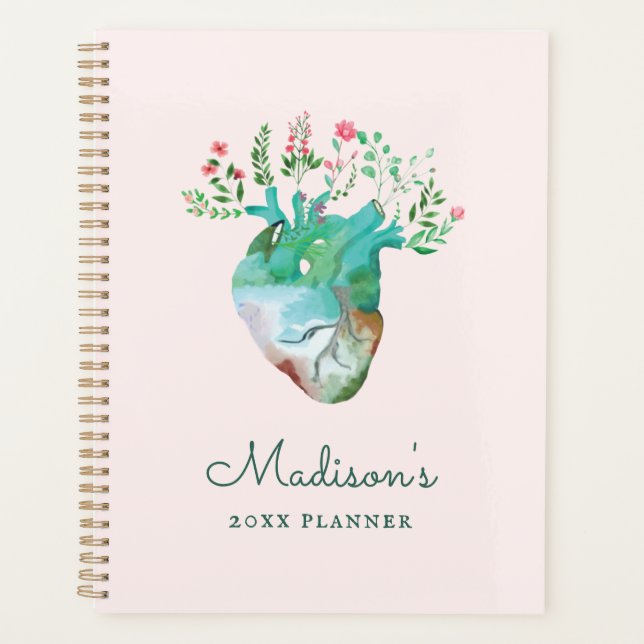 Nurse RN Medical Beruflich Floral Heart Custom Planer (Vorderseite)