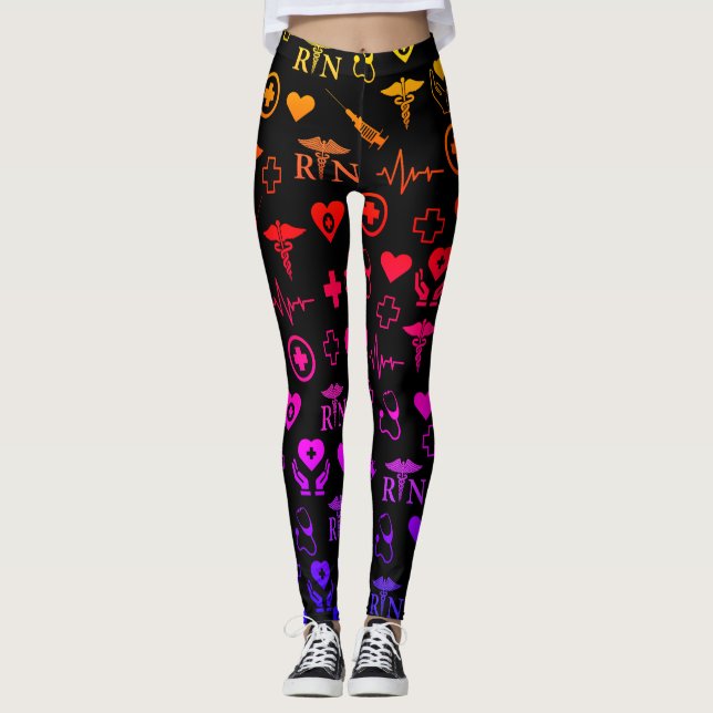 Nurse RN Medical Black Multi Leggings (Vorderseite)