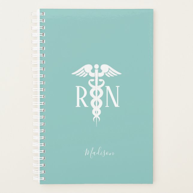 Nurse RN Medical Caduceus Aquamarin Personalisiert Planer (Vorderseite)
