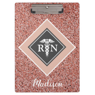 Nurse RN Rose Gold Glitzer Script Personalisiert Klemmbrett