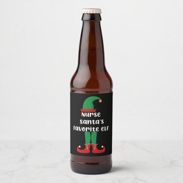 Nurse Santa's Lieblings Elf Funny Nurse Weihnachte Bierflaschenetikett (Vorderseite)