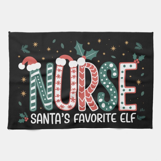 Nurse Santa's Lieblings-Elf Weihnachten Inspiratio Geschirrtuch (Horizontal)