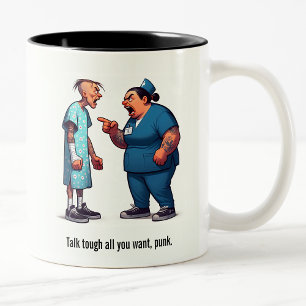 Nurse Schooling the Tough Gang Member Patient Zweifarbige Tasse