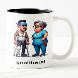 Nurse Schooling the Tough Gang Member Patient Zweifarbige Tasse