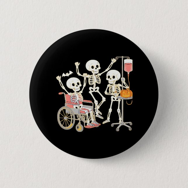 Nurse Skeleton Funny Halloween Healthcare Essentia Button (Vorderseite)