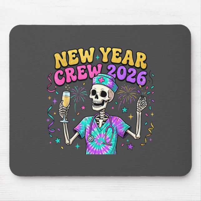 Nurse Skeleton New Year Crew 2026 Funny Er Icu Eve Mousepad (Vorne)