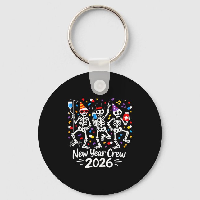 Nurse Skeleton New Year Crew 2026 Funny Er Icu Par Schlüsselanhänger (Vorderseite)