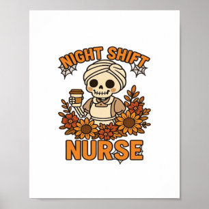 Nurse Skelett Halloween RN Nur Poster