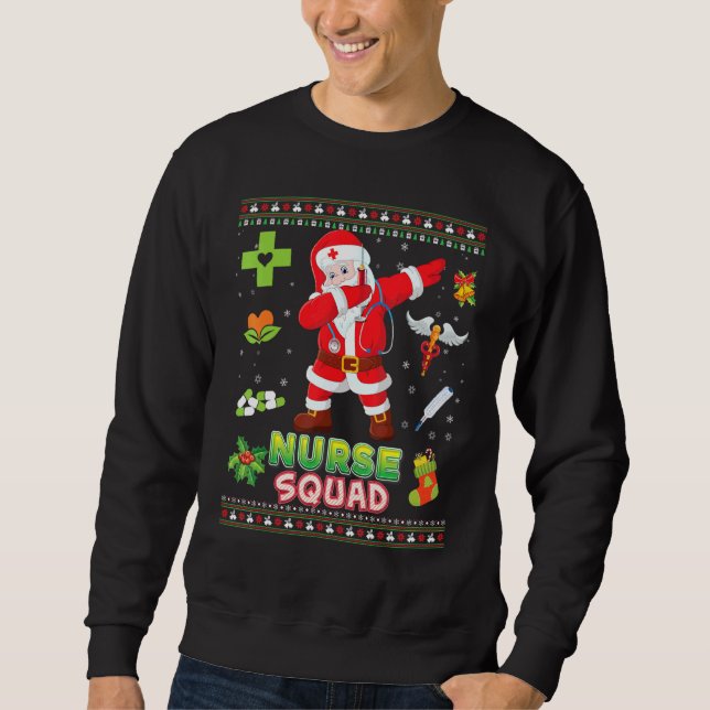 Nurse Squad Dabbing Weihnachtssüßer Ugly m Sweatshirt (Vorderseite)