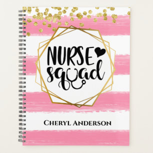 Nurse squad DIY Name Pink White Glitzer Streifen Planer