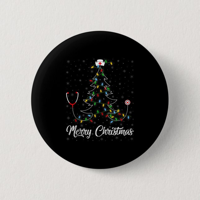 Nurse Stethoscope Christmas Tree Lights Funny Nurs Button (Vorderseite)
