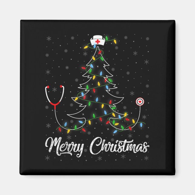Nurse Stethoscope Christmas Tree Lights Funny Nurs Magnet (Vorne)