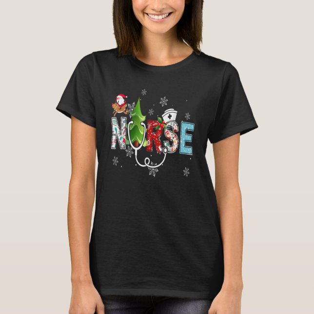 Nurse Stethoscope Christmas Tree Ornaments Decor T-Shirt (Vorderseite)