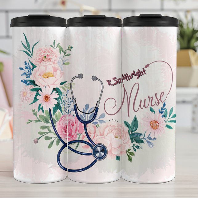 Nurse Stethoscope Floral Appreciation Design Thermosbecher (Von Creator hochgeladen)