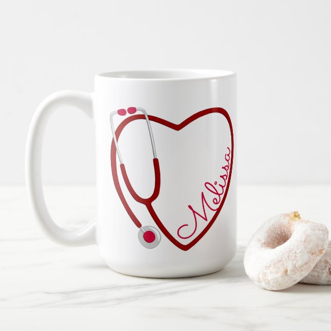 Nurse Stethoscope Heart Red Coffee Fun Kaffeetasse (Mit Donut)