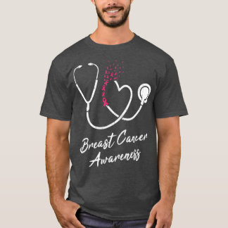 Nurse Stethoscope Herz Pink Ribbon Brustkrebs T-Shirt