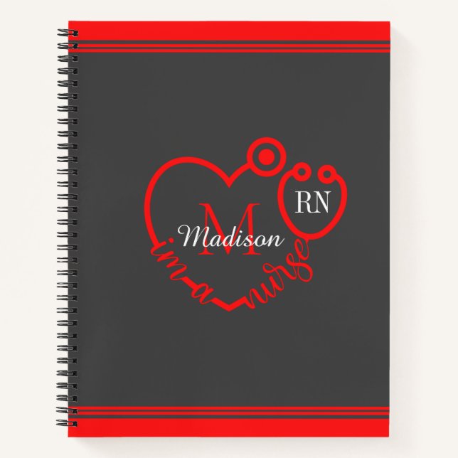Nurse Stethoscope Modern personalisieren Monogramm Notizbuch (Vorderseite)