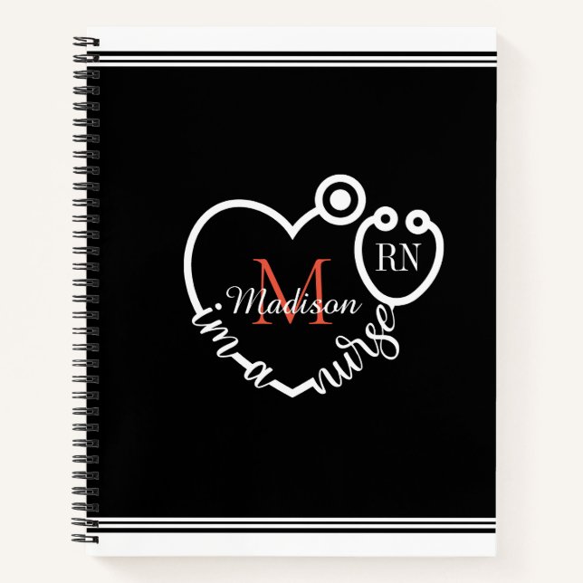 Nurse Stethoscope Modern personalisieren Monogramm Notizbuch (Vorderseite)