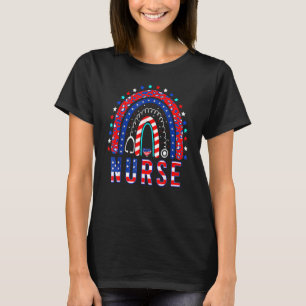 Nurse Stethoscope Rainbow American Memorial Day 4t T-Shirt