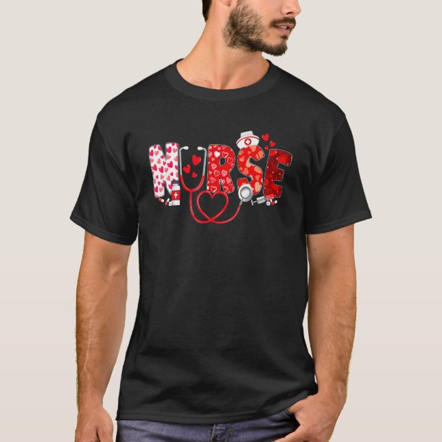 Nurse Stethoscope Valentines Day Heart Nursing Val T-Shirt (Vorderseite)