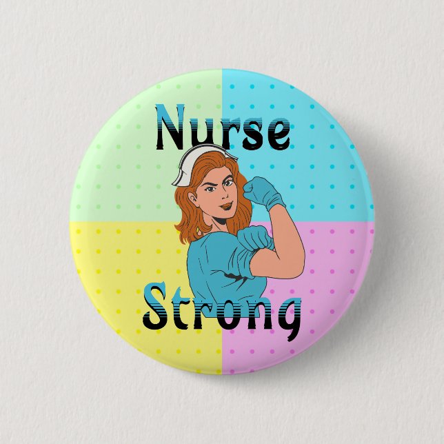 Nurse Strong | Vintag Retro Vibes Button (Vorderseite)