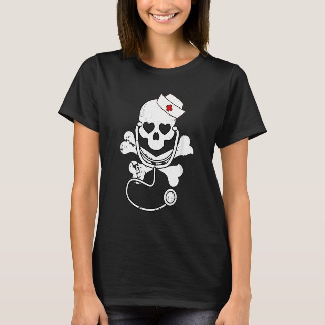 Nurse Sugar Skull Stethoscope Rn Medical Halloween T-Shirt (Vorderseite)