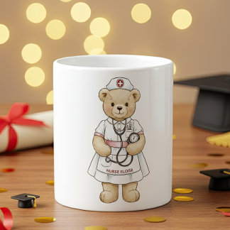 Nurse Teddy Bear Mug – Custom Name Gift for Nurses Kaffeetasse