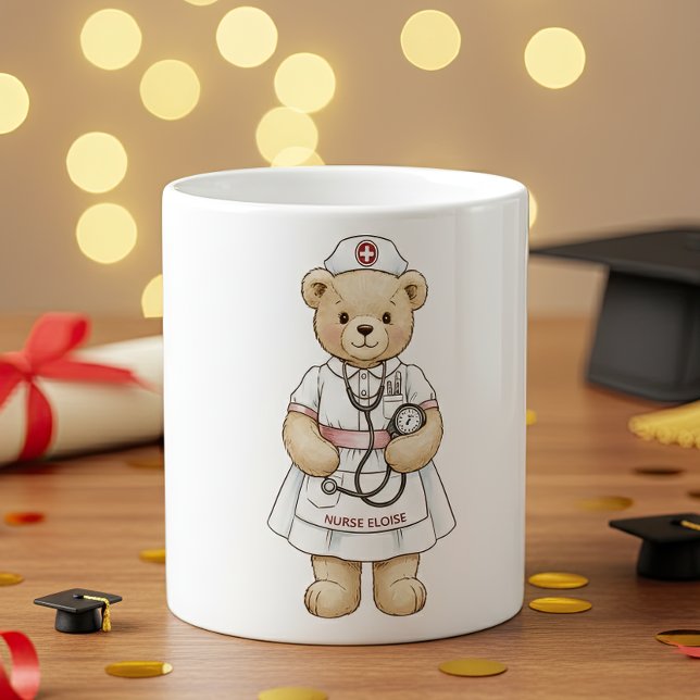 Nurse Teddy Bear Mug – Custom Name Gift for Nurses Kaffeetasse (Nurse coffee mug with custom name. Appreciation gift for medical staff workers on hospital. )