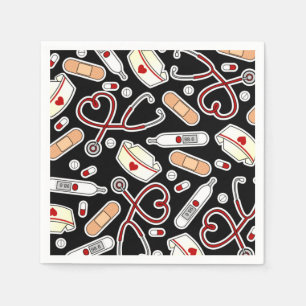 Nurse Theme Napkins Black Serviette