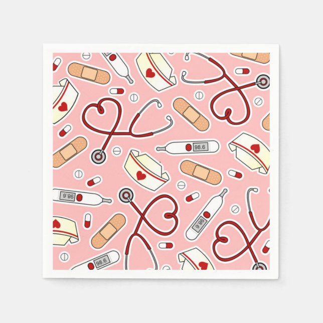 Nurse Theme Napkins Pink Serviette (Vorderseite)
