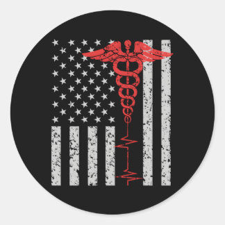 Nurse Thin Red Line Caduceus American Flag Runder Aufkleber