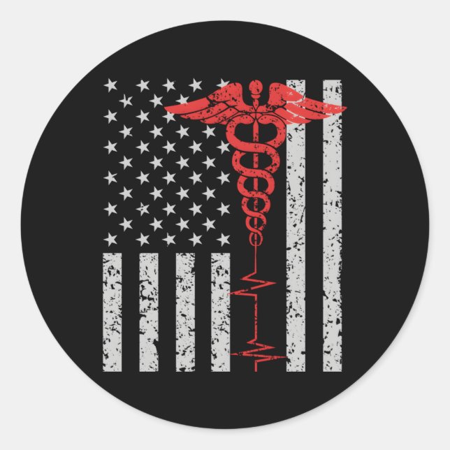 Nurse Thin Red Line Caduceus American Flag Runder Aufkleber (Vorderseite)