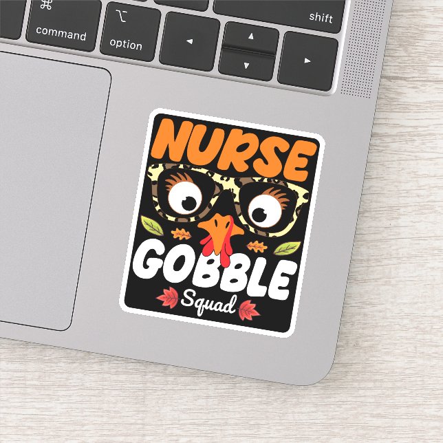 Nurse Turkey Gobble Squad Erntedank nähren Aufkleber (Detail)