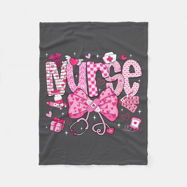 Nurse Valentine's Day Heart Stethoscope Er Icu Nic Fleecedecke (Vorderseite)