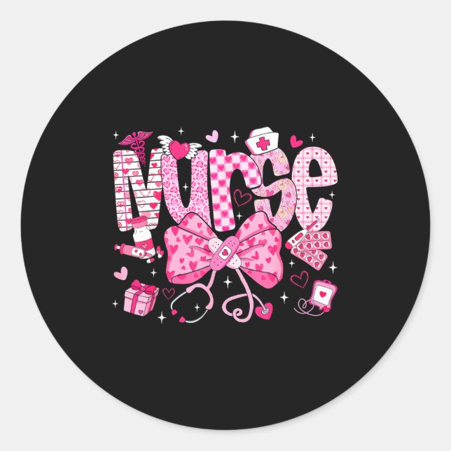 Nurse Valentine's Day Heart Stethoscope Er Icu Nic Runder Aufkleber (Vorderseite)
