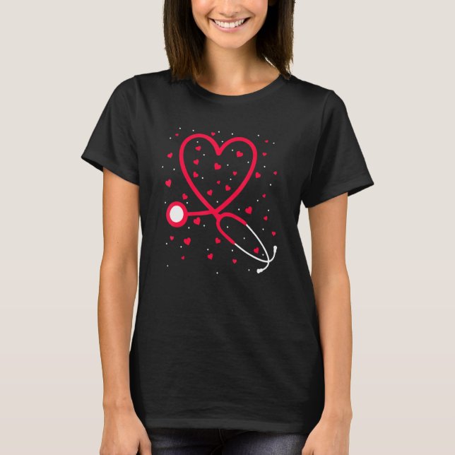 Nurse Valentine's Day Heart Stethoscope T-Shirt (Vorderseite)