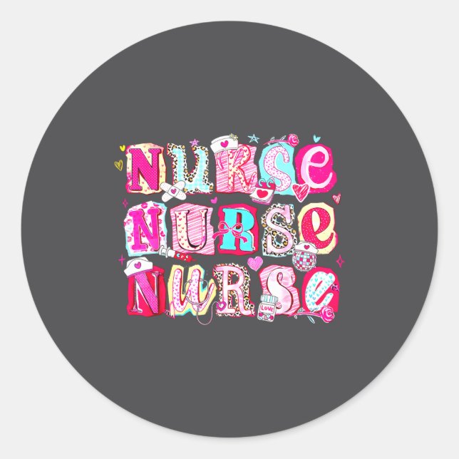 Nurse Valentines Stethoscope Valentine Nursing Gir Runder Aufkleber (Vorderseite)