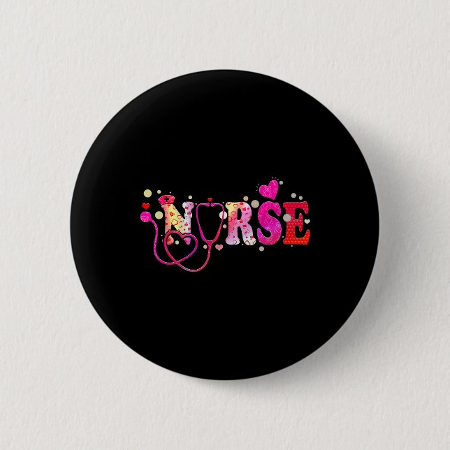 Nurse Valentinstag Valentine Scrub Top Women Scann Button (Vorderseite)