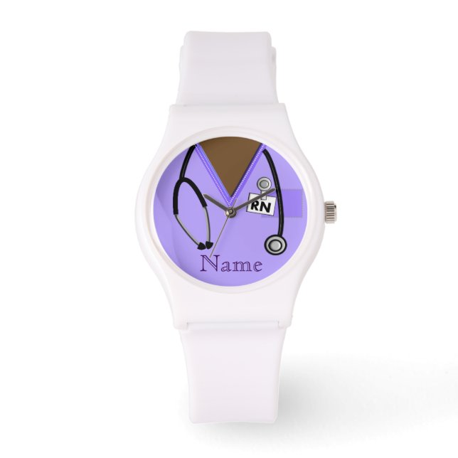 Nurse Watch Scrub Top Stethoscope Lila Armbanduhr (Vorderseite)