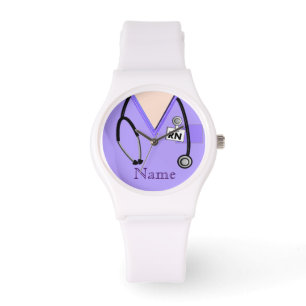 Nurse Watch Scrub Top Stethoscope Lila Armbanduhr