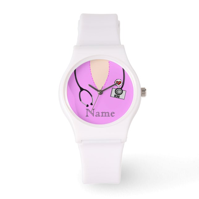Nurse Watch Scrub Top Stethoscope Pink Armbanduhr (Vorderseite)