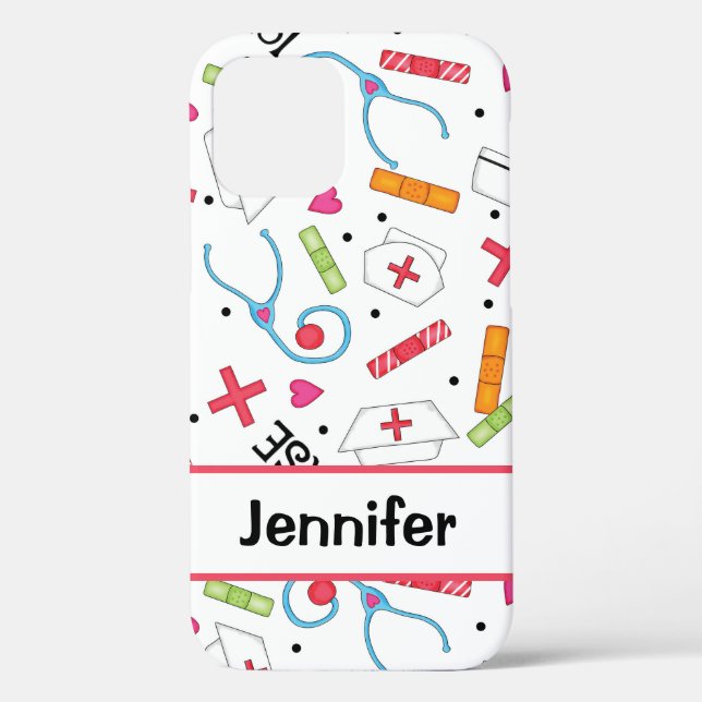 Nurse Whimsy Medizin Art White Name Personalisiert Case-Mate iPhone Hülle (Rückseite)