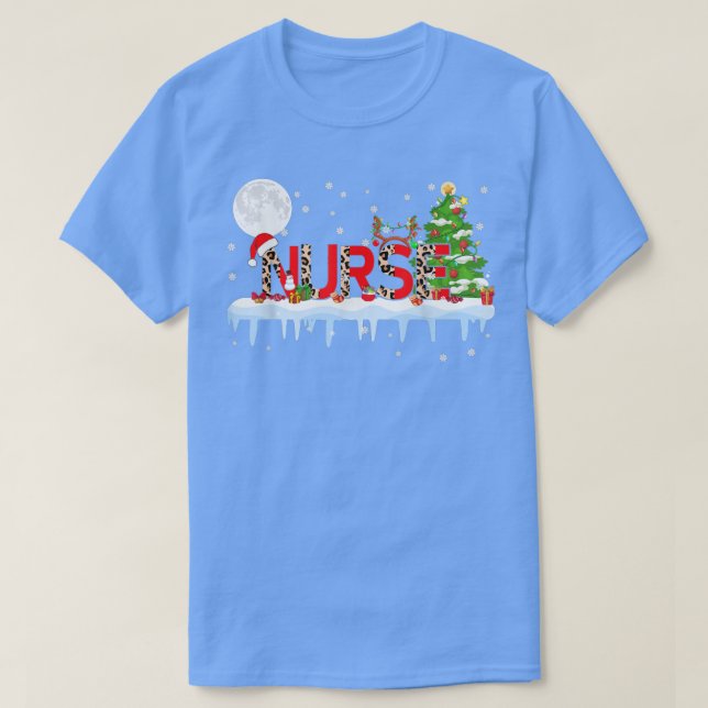 Nurse Xmas Tree Light Leopard Weihnachtsmannmütze  T-Shirt (Design vorne)