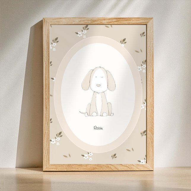 Nurserie personnalisée avec nom de bébé - Affiche  (Custom Name Print - Cute Dog Nursery Poster)